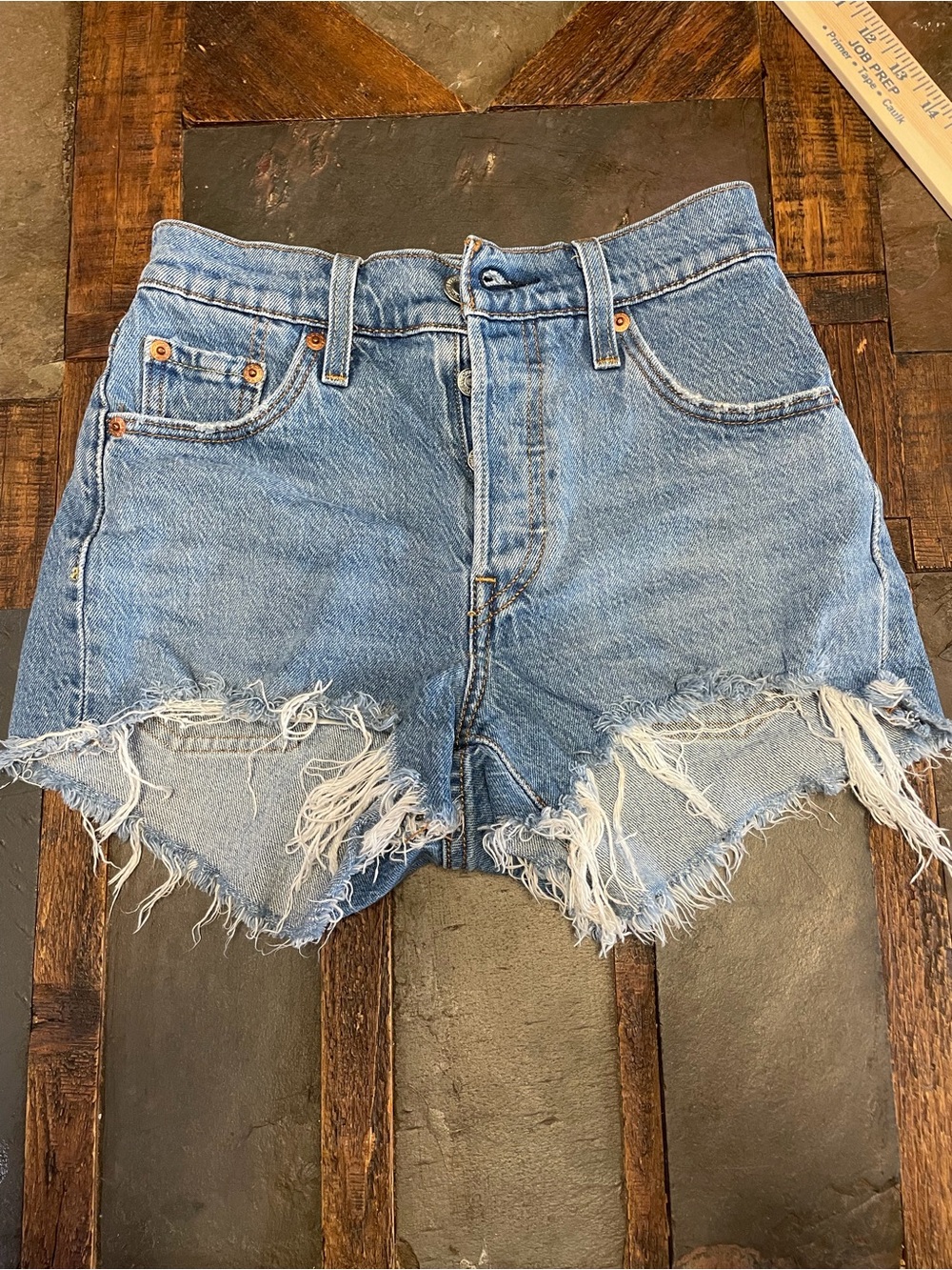 Signature by Levi Strauss Distressed Light Blue Denim Shorts